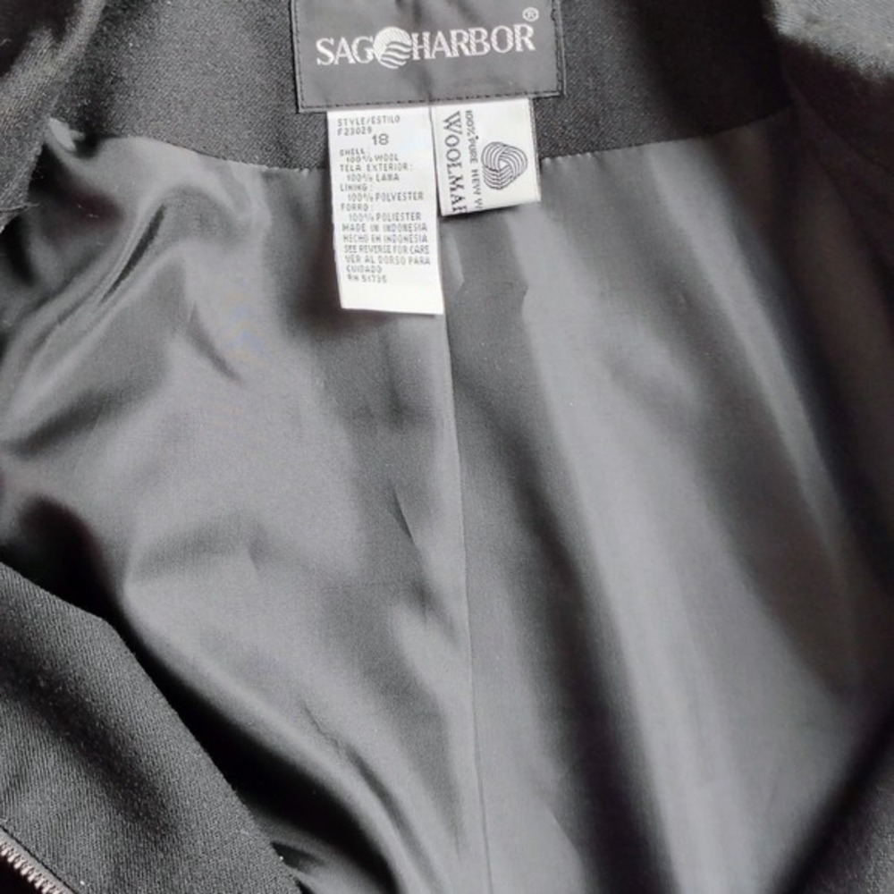 Sag Harbor Black 100% Wool Zip Front Jacket Skirt Suit Set 18 business modest‎ - Picture 11 of 11